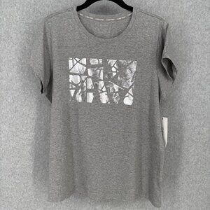 Calvin Klein Womens Graphic Logo T Shirt Size L Gray Metallic Silver Casual NEW